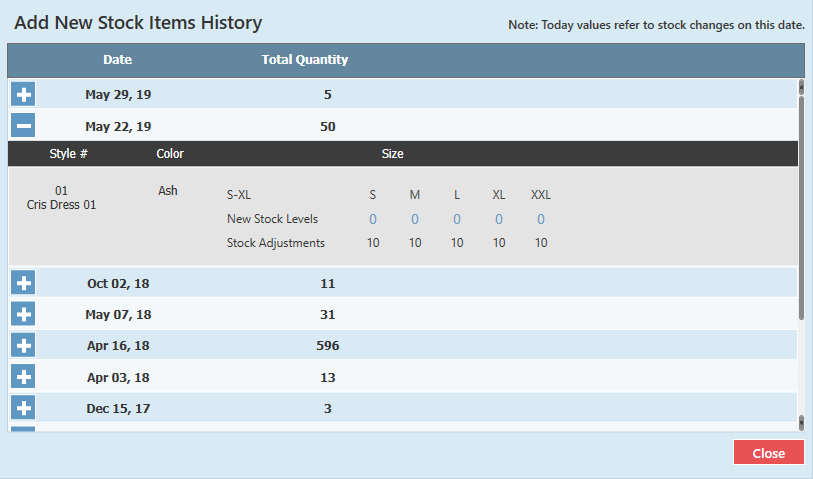 Stock Adjustment History